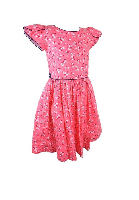 Dress Cabbage Short Sleeves Round Neck Floral Printed With Piping Shirring And Lining - Peach