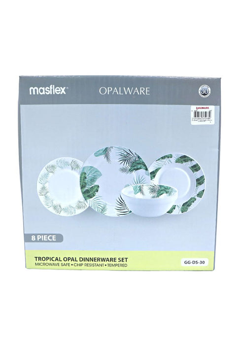 Masflex 8piece White and Green Tropical Opal Dinner Set