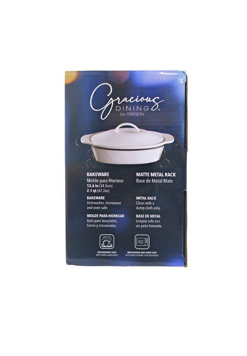 Gracious Dining by Gibson 3 Piece Stoneware Bakeware with Lid and Metal Rack