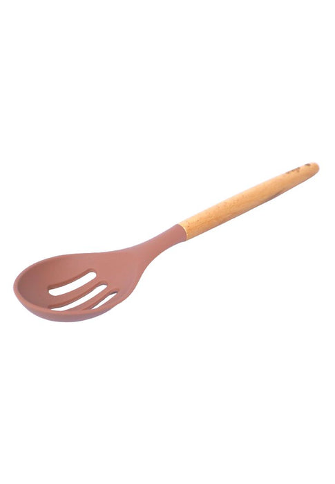 Omega Silicone Peach Slotted Spoon with Beechwood Handle