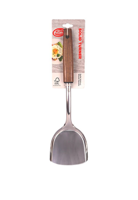 Chef's Gallery Stainless Solid Turner with Solid Walnut Wooden Handle