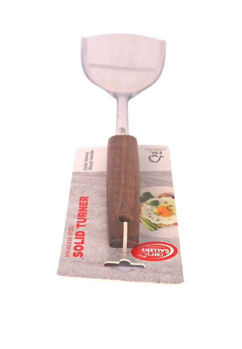 Chef's Gallery Stainless Solid Turner with Solid Walnut Wooden Handle