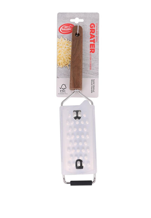 Chef's Gallery Stainless Ultra Coarse Grater with Solid Walnut Wooden Handle