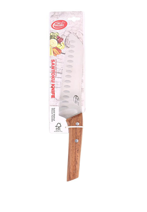 Chef's Gallery Stainless Santoku Knife 7" with Solid Walnut Wooden Handle
