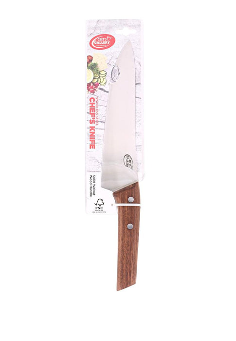 Chef's Gallery Stainless Chef Knife 8" with Solid Walnut Wooden Handle