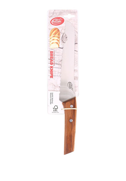 Chef's Gallery Stainless Bread Knife 8" with Solid Walnut Wooden Handle