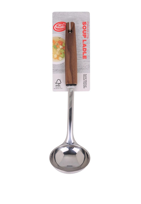 Chef's Gallery Stainless Soup Ladle with Solid Walnut Wooden Handle