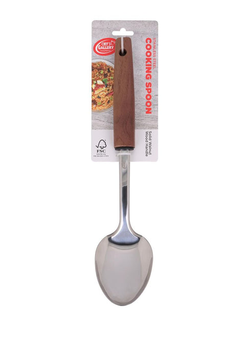 Chef's Gallery Stainless Cooking Spoon with Solid Walnut Wooden Handle