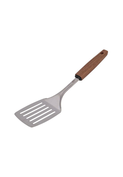 Chef's Gallery Stainless Slotted Turner with Solid Walnut Wooden Handle