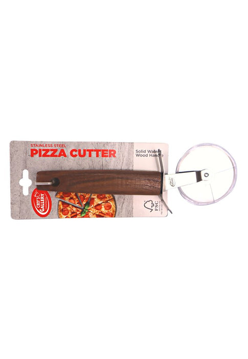 Chef's Gallery Stainless Pizza Cutter with Solid Walnut Wooden Handle