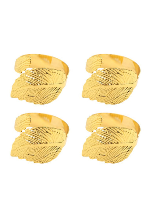 Landmark 4 Piece 2 Leaf Gold Ring Napkin Holder