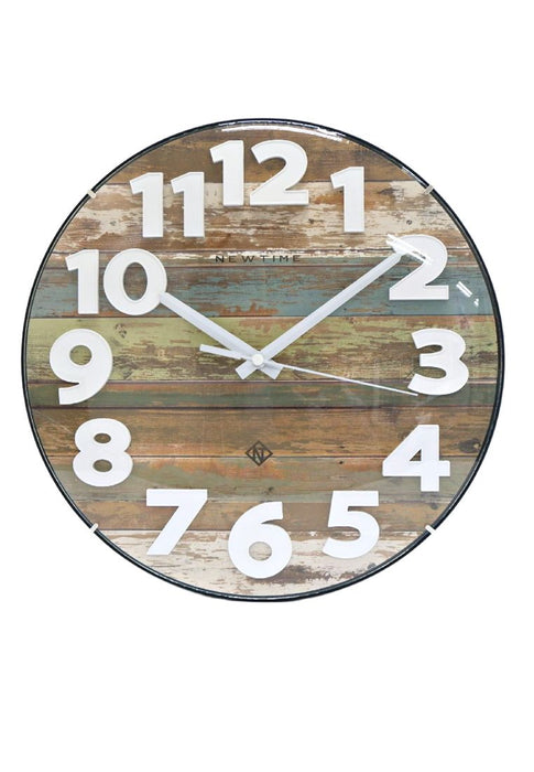 Neotime Rimless Antique Wood Look Face Wall Clock 12" with White Numbers