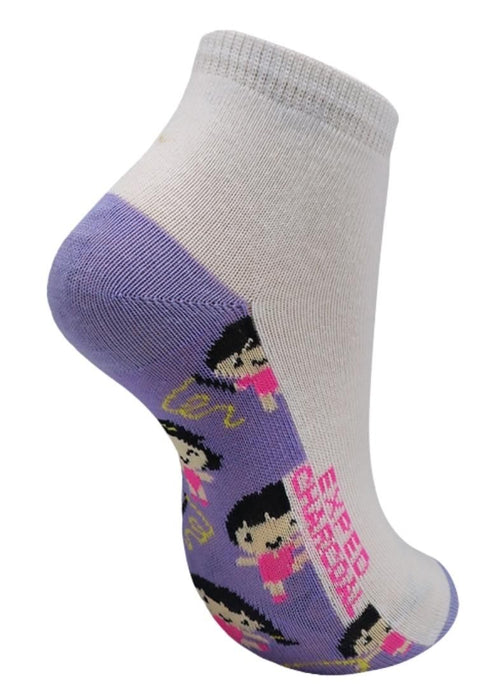 Darlington Children 3 Pairs Casual Socks Design on Sole Sport Girl - Cantaloupe/African Violet/Aurora Pink (4-7)