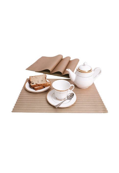 Set of 4 Placemat PVC Leatherette Metallic Embossed Leaves Design