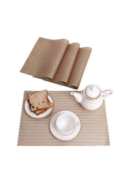 Set of 4 Placemat PVC Leatherette Metallic Embossed Leaves Design