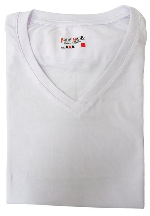 Body Basic VNeck Tshirt Plain - White Cotton Combed