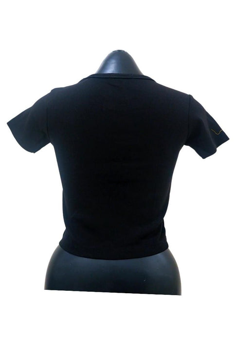 Landmark Cropped Round Neck Mini Sleeves Girls Teens tshirt - Black