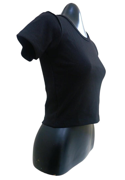 Landmark Cropped Round Neck Mini Sleeves Girls Teens tshirt - Black