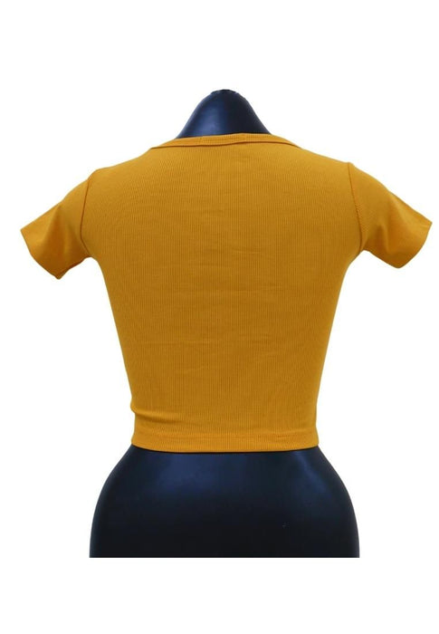 Landmark Cropped Round Neck Mini Sleeves Girls Teens tshirt - Mustard