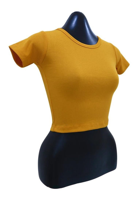 Landmark Cropped Round Neck Mini Sleeves Girls Teens tshirt - Mustard