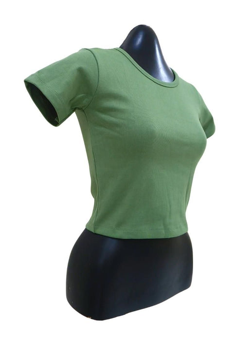 Landmark Cropped Round Neck Mini Sleeves Girls Teens tshirt - Olive Green