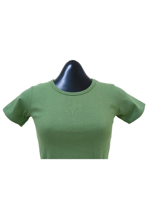 Landmark Cropped Round Neck Mini Sleeves Girls Teens tshirt - Olive Green