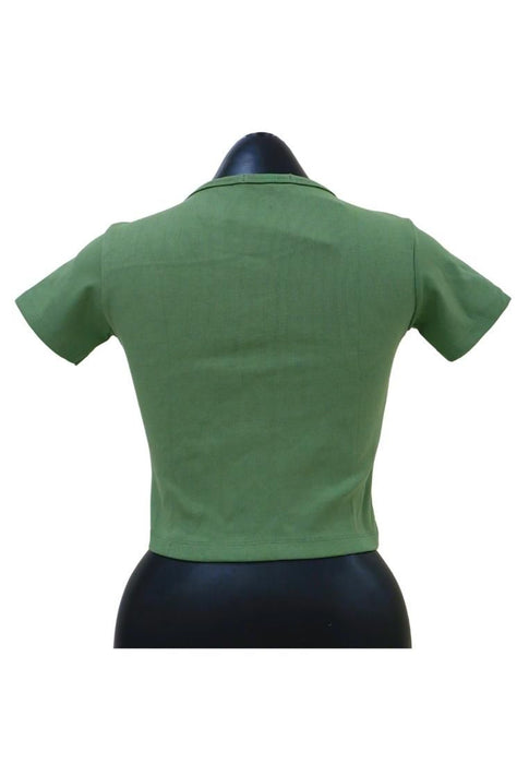 Landmark Cropped Round Neck Mini Sleeves Girls Teens tshirt - Olive Green
