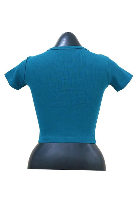 Landmark Cropped Round Neck Mini Sleeves Girls Teens tshirt - Slate Green