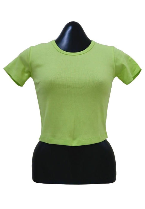 Landmark Cropped Round Neck Mini Sleeves Girls Teens tshirt - Apple Green