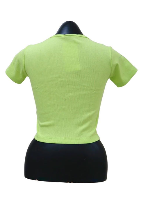 Landmark Cropped Round Neck Mini Sleeves Girls Teens tshirt - Apple Green