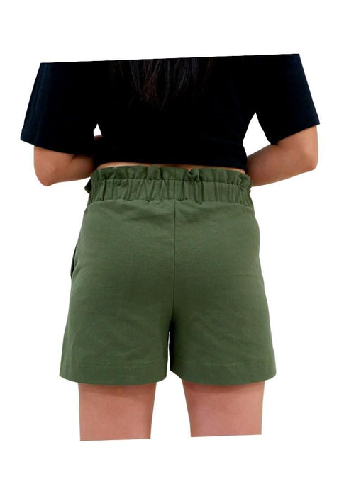 Landmark Hi-Waist Paper Bag Shorts for Girls teens - Fatigue