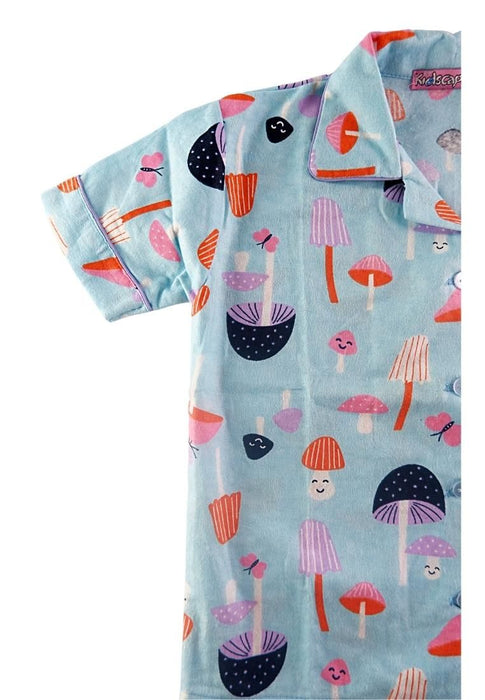 Landmark Boy's Shorts Sleeves with Collar and Pajama Set - Light Blue/Lilac Piping