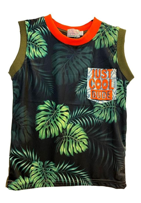Landmark Muscle Set Cool Dude with Leaves Patch Pocket Print and Plain Shorts Olive/Orange