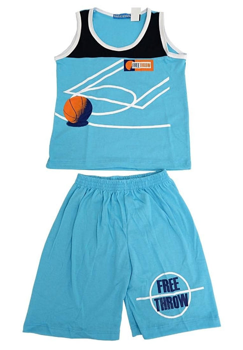 Landmark Short Set Sando 2-Tone Basketball Free - Throw Print - Navy Blue/Bonnie Blue