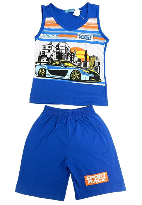 Landmark Short Set Sando Legacy Sport Race Print - Estate Blue