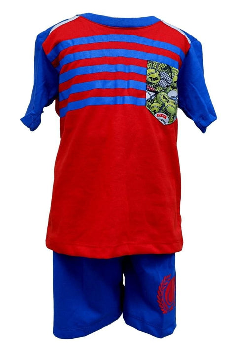 Landmark Short Set Bubble Blue/Red with Tennis-Print Pocket Tshirt