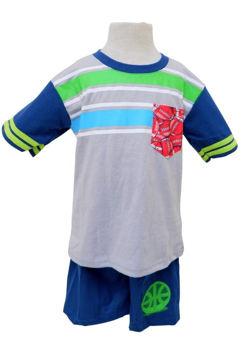 Landmark Short Set T-shirts With Bombi Pocket Football Print Knight Blue/Gray