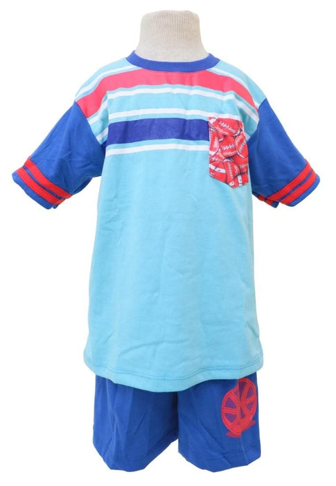 Landmark Short Set T-shirts With Bombi Pocket Football Print Navy Blue/Electric Blue