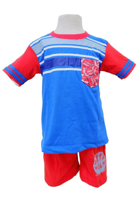 Landmark Short Set T-shirts With Bombi Pocket Football Print Red/Bonnie Blue
