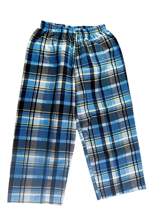 Landmark Full Garter Pajama Pants Flannel Print Checkered - Navy Blue
