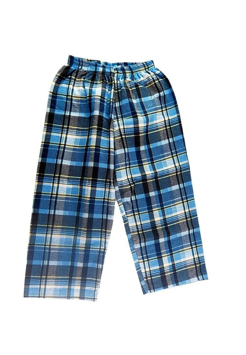 Landmark Full Garter Pajama Pants Flannel Print Checkered - Navy Blue