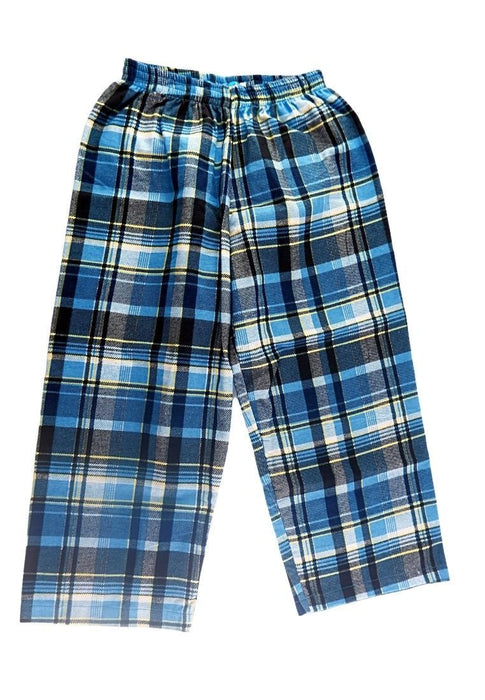 Landmark Full Garter Pajama Pants Flannel Print Checkered - Navy Blue