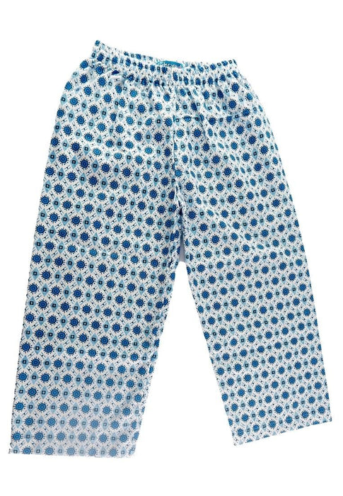 Landmark Full Garter Pajama Pants Flannel Print Circle - White/Blue