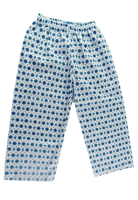 Landmark Full Garter Pajama Pants Flannel Print Circle - White/Blue