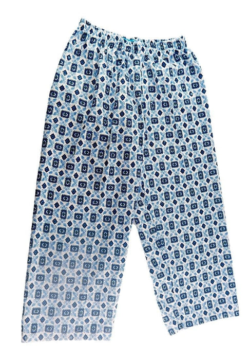 Landmark Full Garter Pajama Pants Flannel Print Circles/Rectangle - White