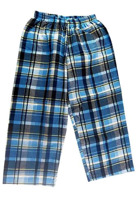 Landmark Full Garter Pajama Pants Flannel Print Checkered - Navy Blue