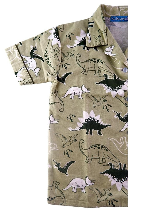 Landmark Boy's Shorts Sleeves with Collar and Pajama Set - Olive/Fatigue Piping