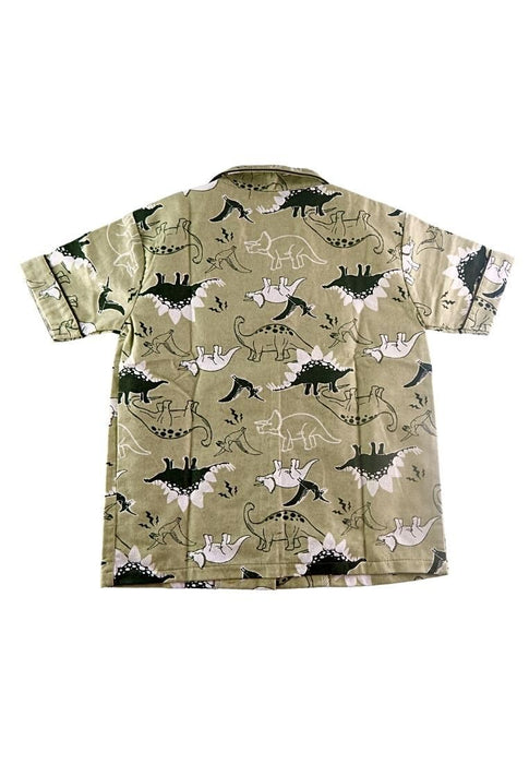 Landmark Boy's Shorts Sleeves with Collar and Pajama Set - Olive/Fatigue Piping