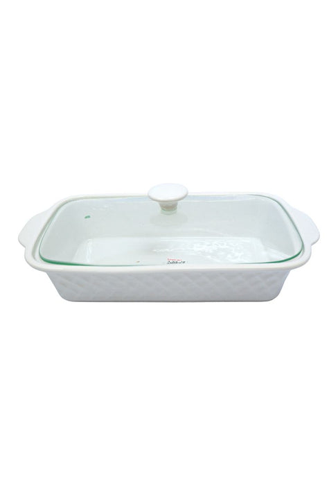 Slique Ceramic Rectangle 3-Burner Casserole Dish 2.9L with Glass Lid and Chrome Stand