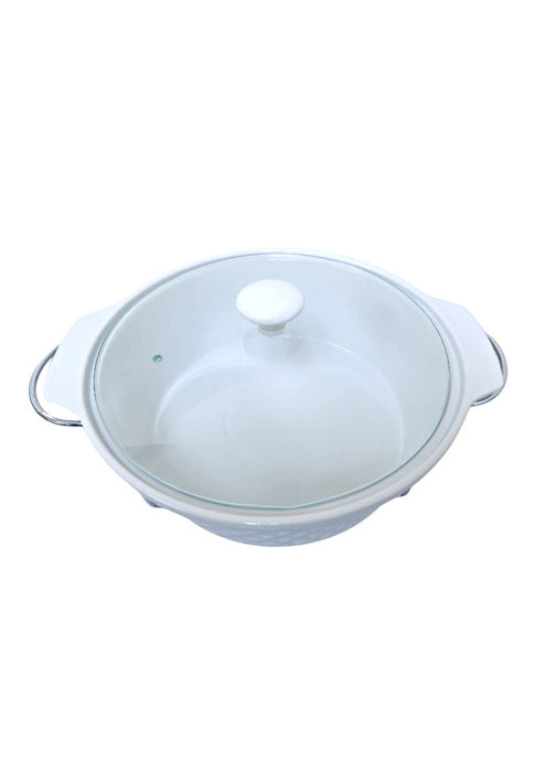 Slique Ceramic Round 3-Burner Casserole Dish 3.5L with Glass Lid and Chrome Stand